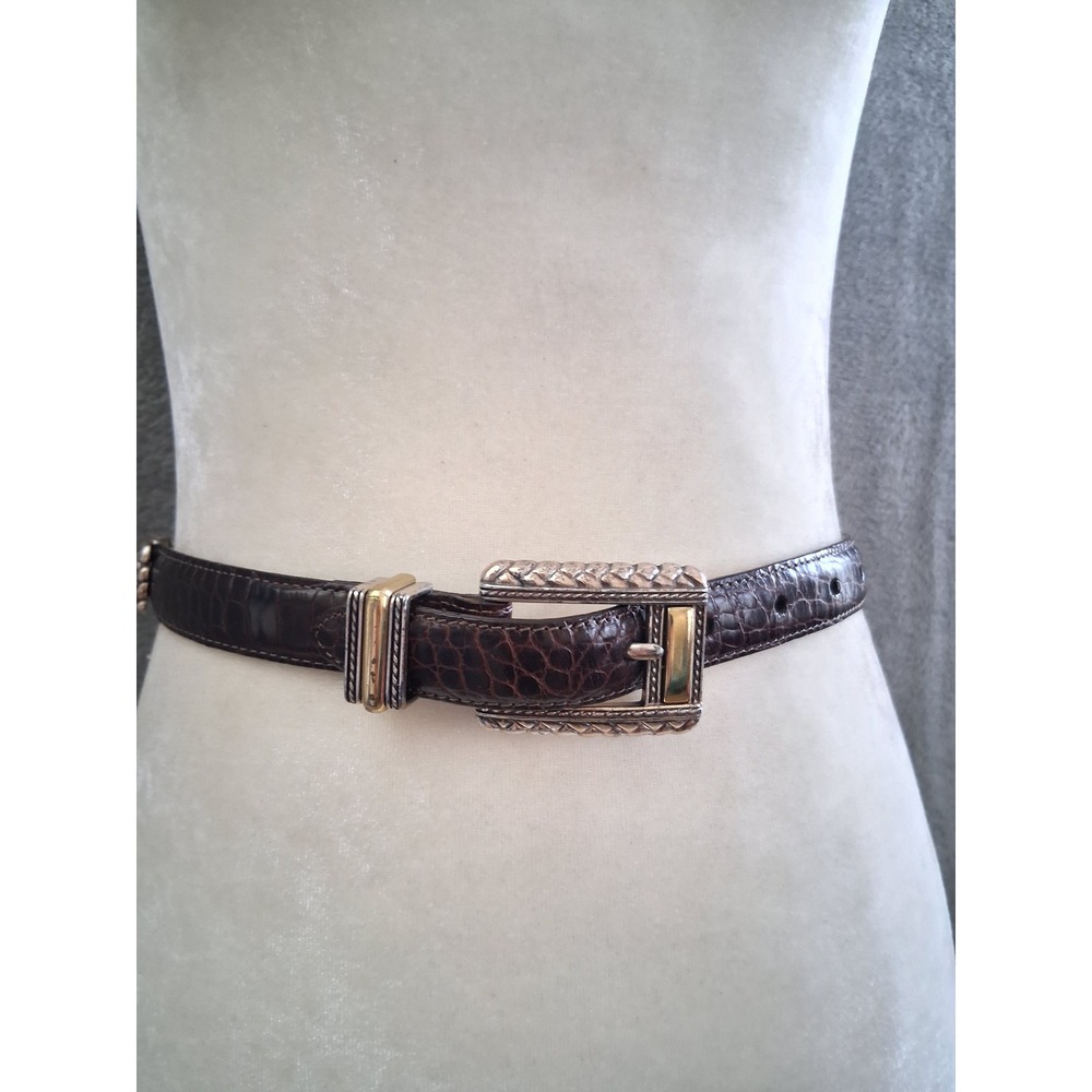 Brighton Belt Womens Sm Brown Croco Leather Mixed Metal Western Boho 44209